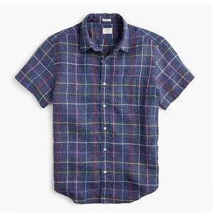 J Crew short sleeve albini Italian linen button up size M. Multi color plaid